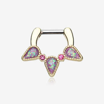 Golden Opal Sparkle Trident Septum Clicker-Purple